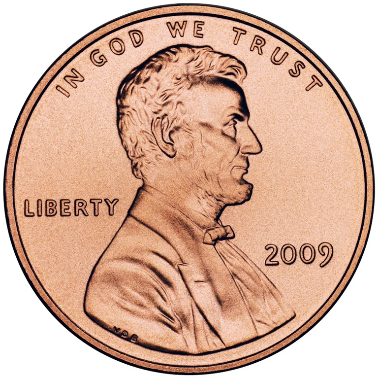 2009 penny: front (type example, 2009 Lincoln cent)