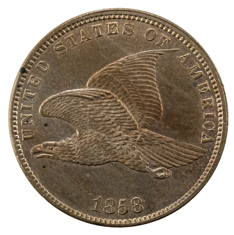 Flying Eagle Cent: front (type example, 1858 Flying Eagle cent)