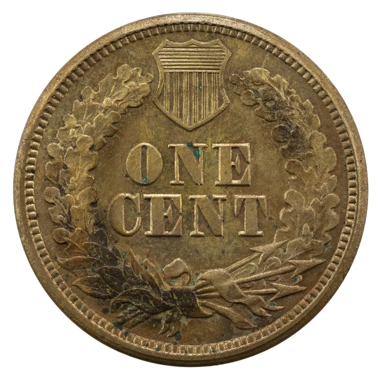 Indian Head Cent (bronze): back (type example, 1860 wreath and shield reverse)