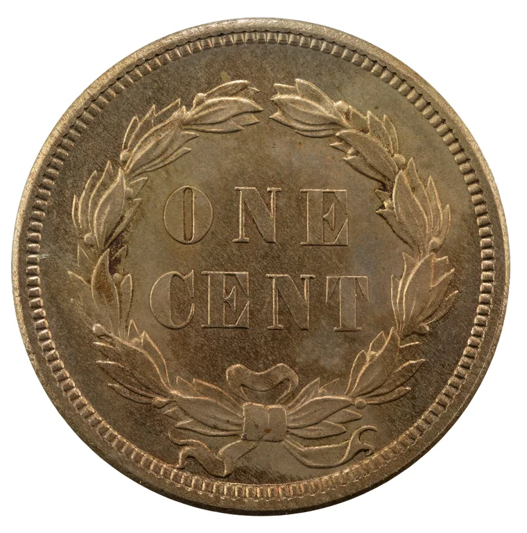 Indian Head Cent (copper-nickel): back (type example, 1859 Indian Head cent)