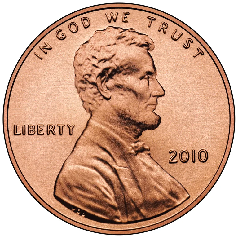 Lincoln Shield Cent: front (type example, 2010 Lincoln cent)