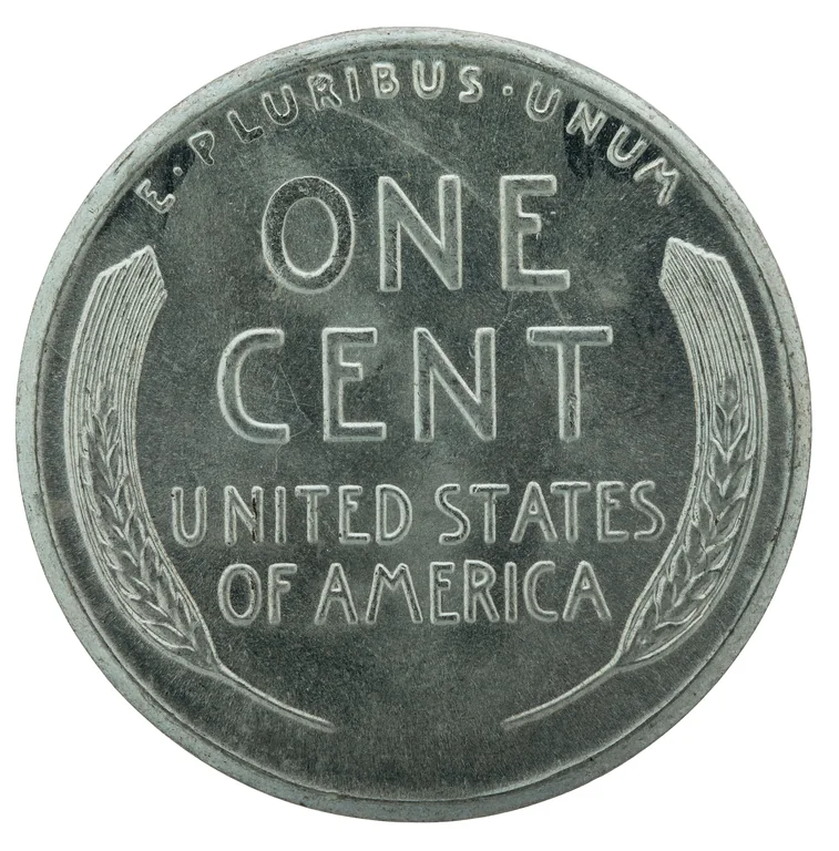 1943 penny: back (type example, 1943 steel cent)