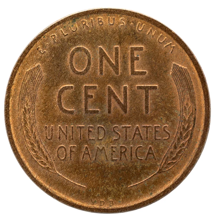Lincoln Wheat Cent: back (type example, 1909 Philadelphia VDB cent)