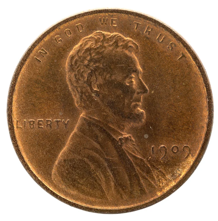 Lincoln Wheat Cent: front (type example, 1909 Philadelphia VDB cent)